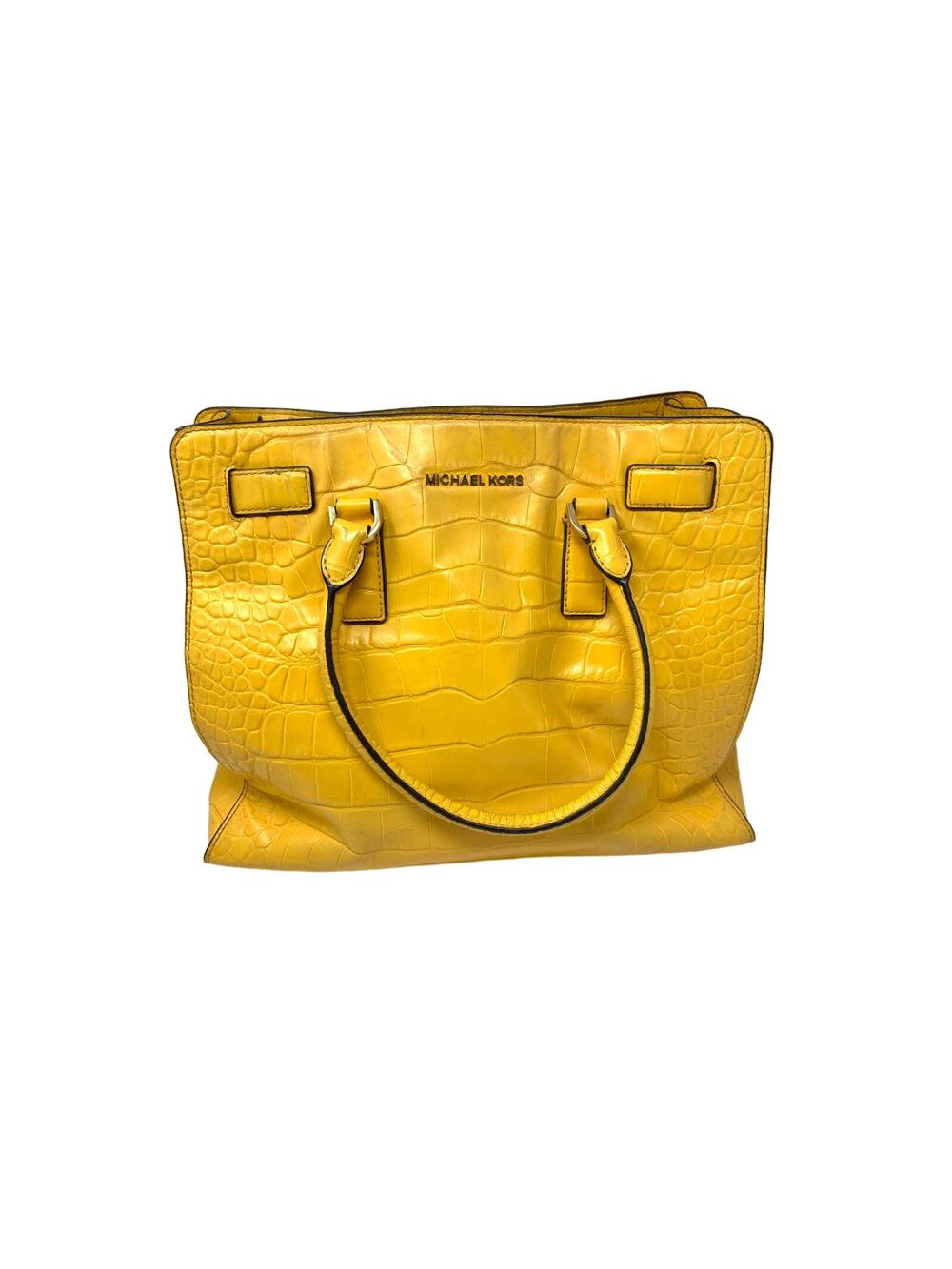 Michael Kors Dillon Croc Embossed Leather Satchel Crossbody Bag Yellow